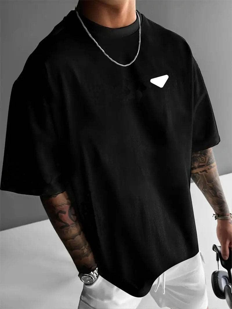 Mens Round Neck Letter Print Cotton T-shirt