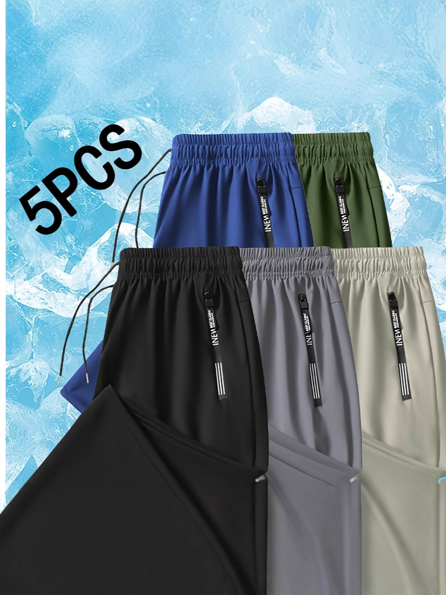 Mens High Elastic Ice Silk Sports Casual Pants