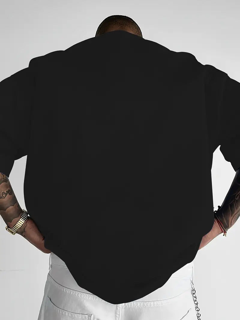 Mens Round Neck Letter Print Cotton T-shirt